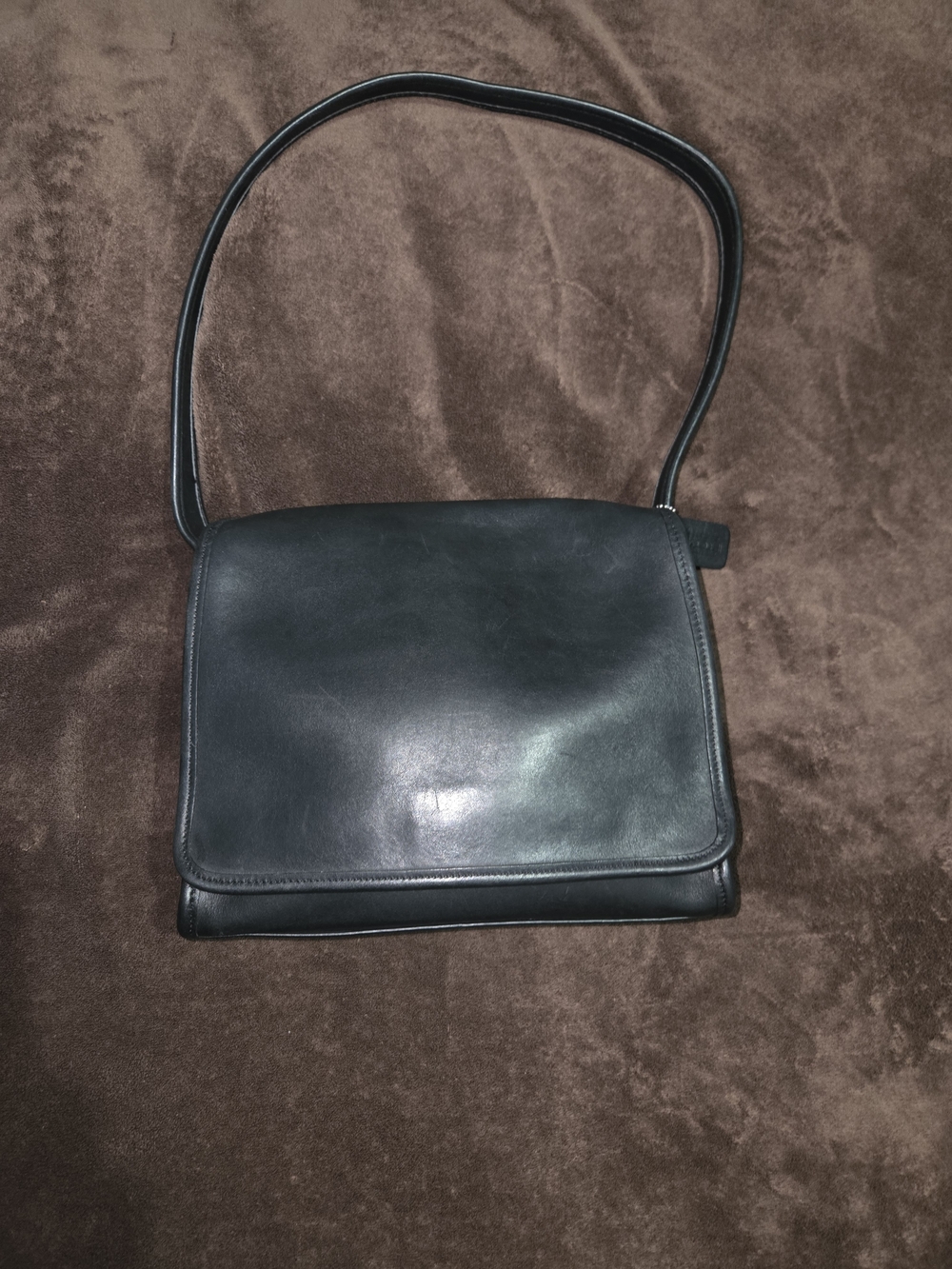 Vintage Coach Black Leather Flap Shoulder Bag Purse 9054